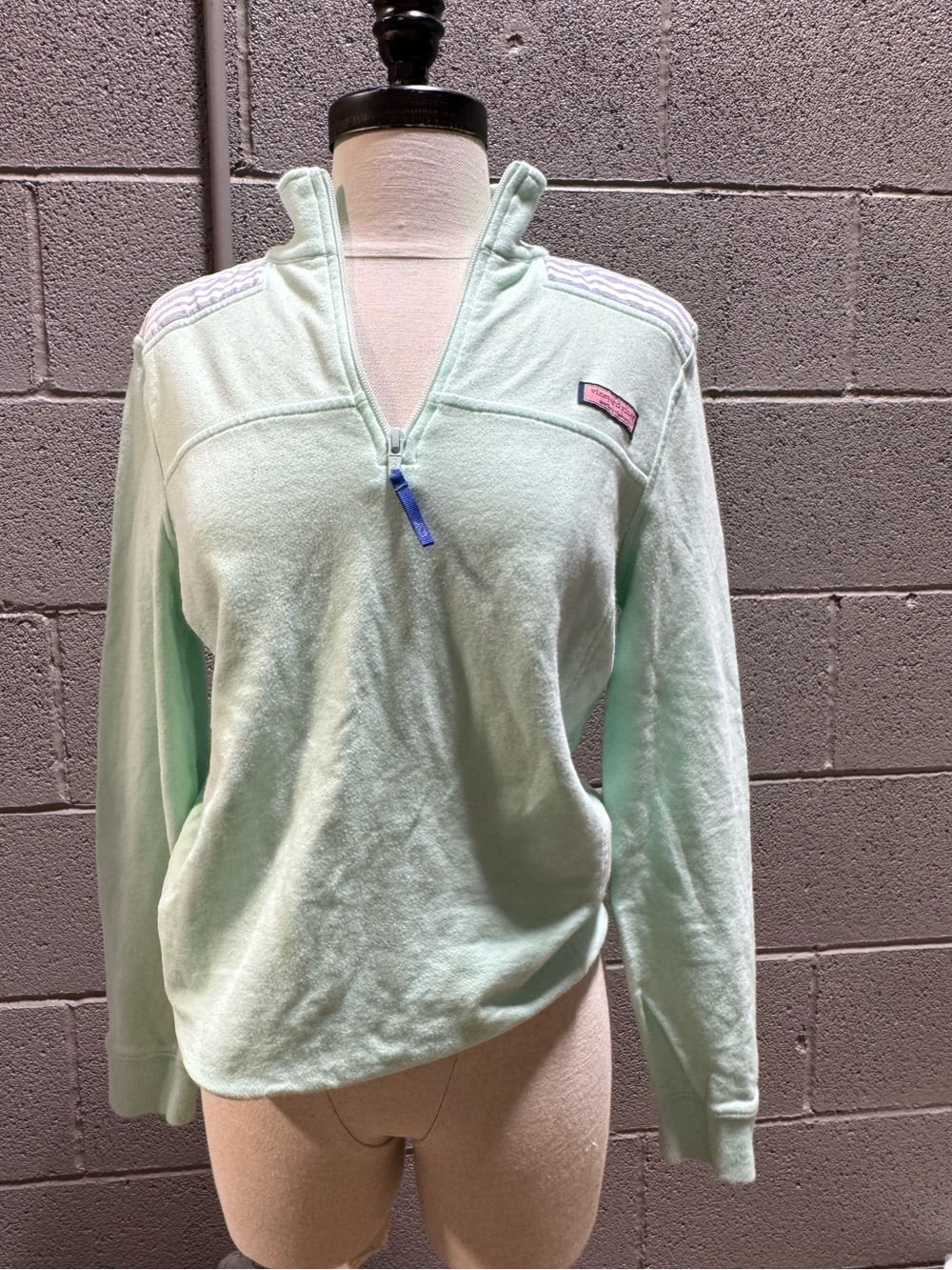 Vineyard Vines Light Green Quarter-Zip with Striped Accents